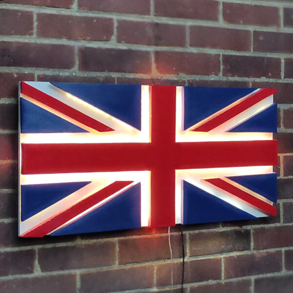 UK 3D Flag with sound-sensitive LED effects – Wooden Handmade British Union Jack, Great Gift Idea